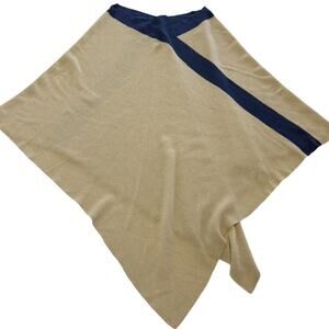 Novica Poncho Womens One Size Tan Navy Knit Asymmetrical Baby Alpaca Blend Shawl